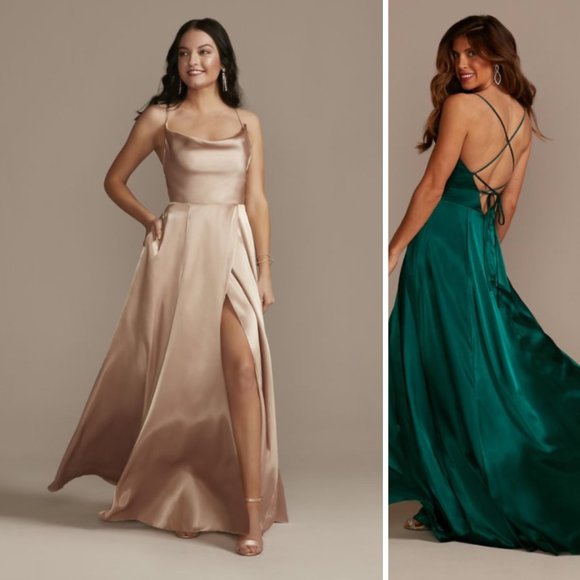 David's Bridal Dresses & Skirts - Galina Signature Charmeuse Cowl Bridesmaid Dress Lace-up Back SAND Size 14